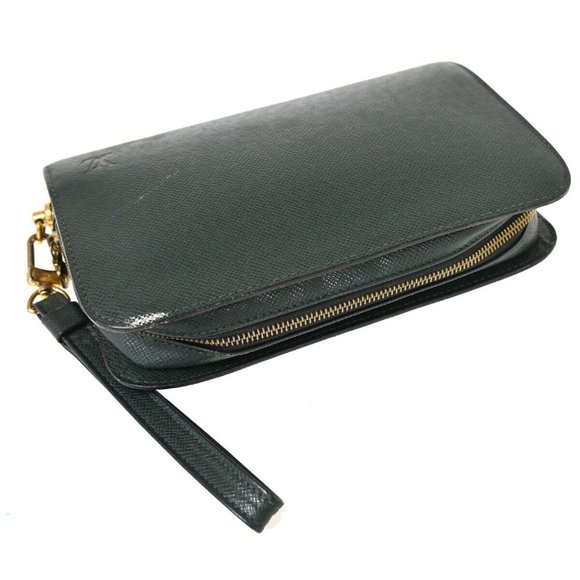 LOUIS VUITTON LV Logo Baikal Clutch Hand Bag Taiga Leather Epicea - Picture 6 of 14